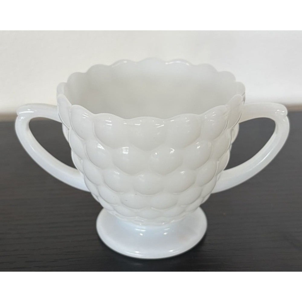 Vintage  Anchor Hocking Fire-King Milk Glass Sugar Bowl Two Handle Dessert Bowl